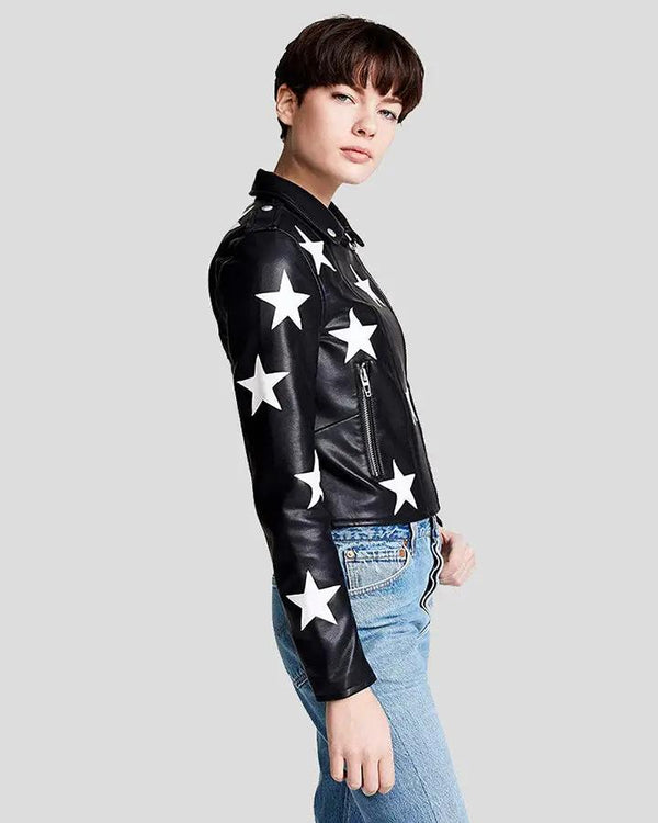 Black leather outlet jacket with stars