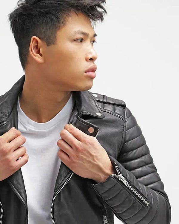Men Beckett Black Quilted Leather Jacket, Small - Men's Leather Jackets - 100% Real Leather - NYC Leather Jackets