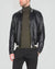 Front view of Tuhin Black Bomber Leather Jacket on model