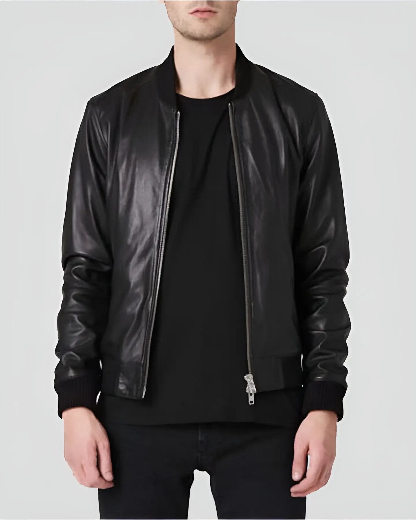 Men Kyros Black Bomber Leather Jacket, Large - Men's Leather Jackets - 100% Real Leather - NYC Leather Jackets
