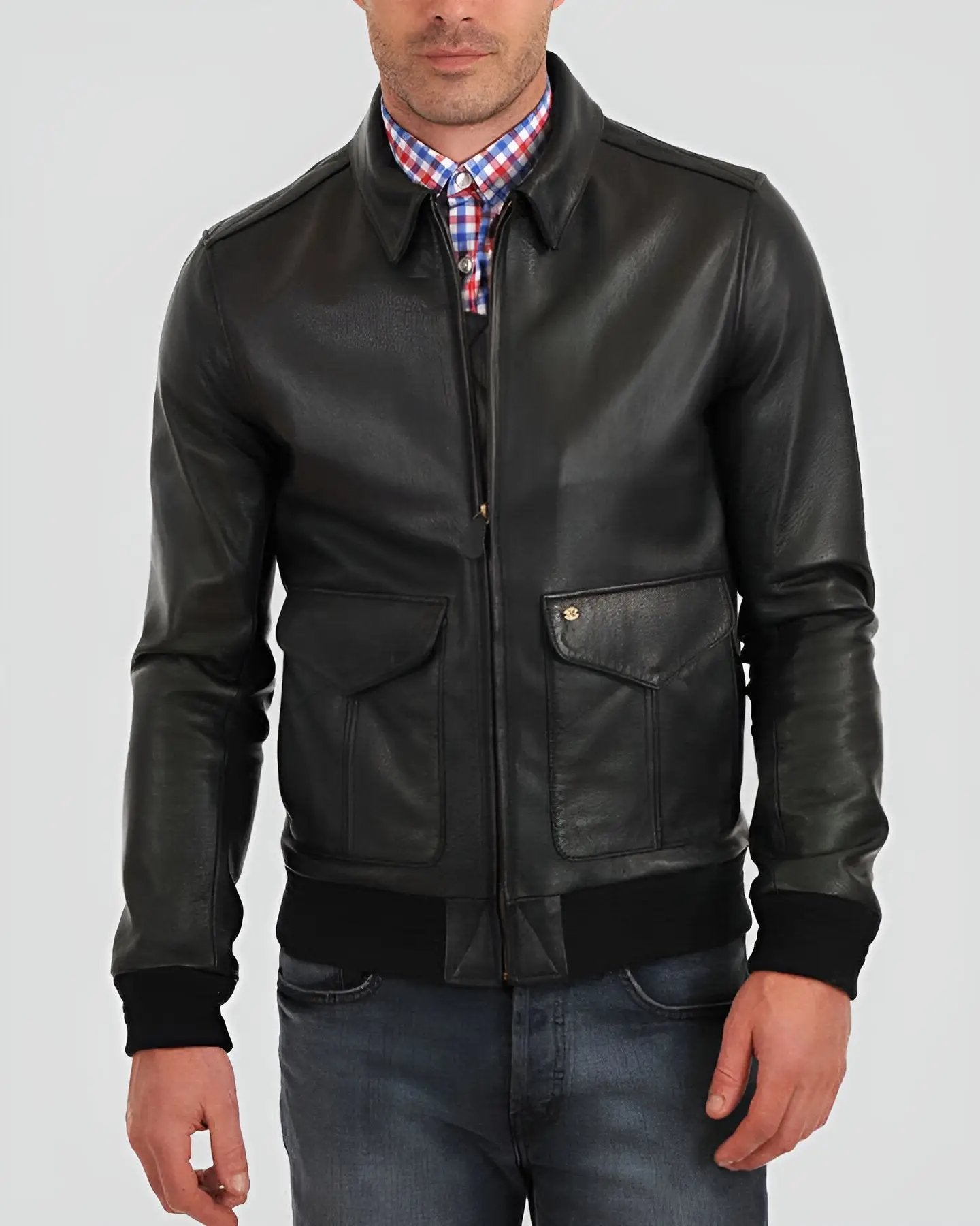 Men Bruce Brown Bomber Leather Jacket - Brown Leather Jackets - 100% Real Lambskin - NYCLeatherJackets