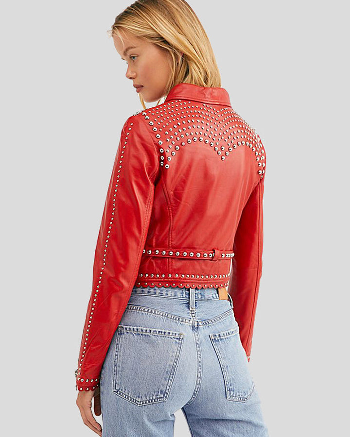 Womens Fiadh Red Studded Leather Jacket – NYC Leather Jackets